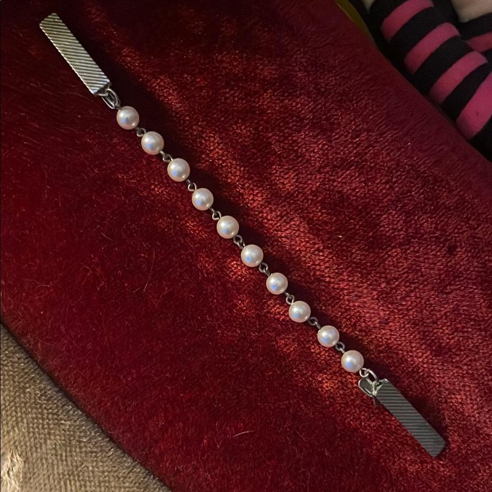 Vintage Silver and White Pearl Blazer and Cardigan Clip